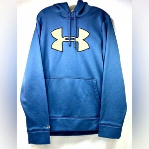Men's Under Armour Sweatshirt Hoodie Cold Gear Loose PullOver Blue/Gold Size L.
